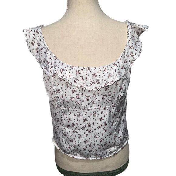 Free People White Floral Print Blouse Cream and Red Round Nech Sleeves size L - Picture 9 of 10